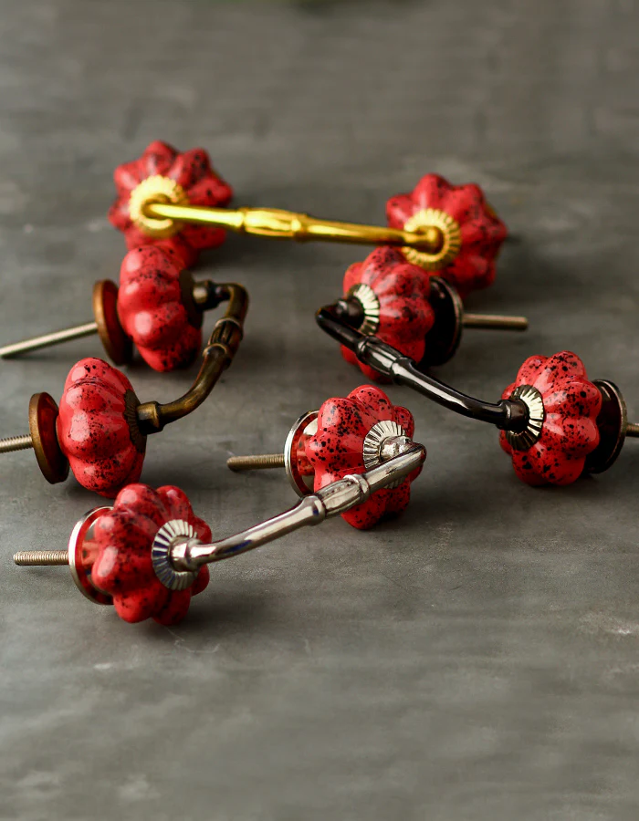 Round Red And White Textured Handmade Cabinet Pull - Image 6