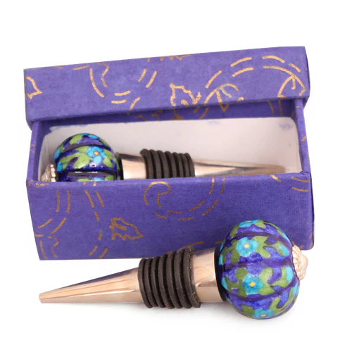 Royal Blue Base With Turquoise Flower Ceramic Wine Bottle Stopper(Set of Two) - Image 4