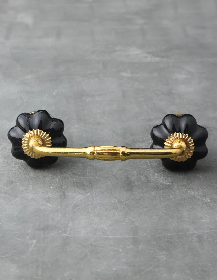 Solid Black Handmade Flower Shape Ceramic Cabinet Pull - Image 4