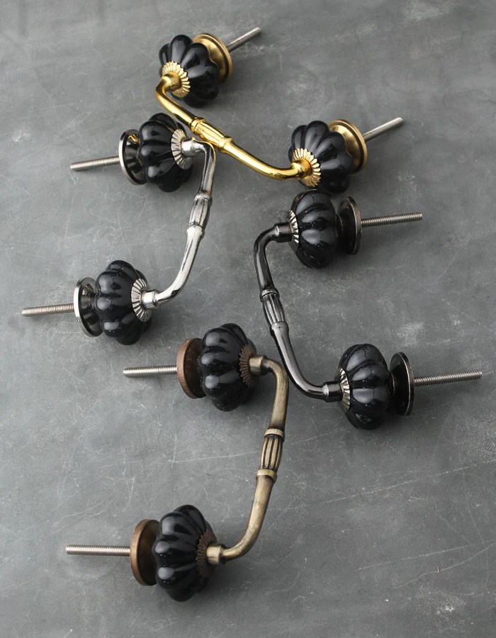 Solid Black Handmade Flower Shape Ceramic Cabinet Pull - Image 5