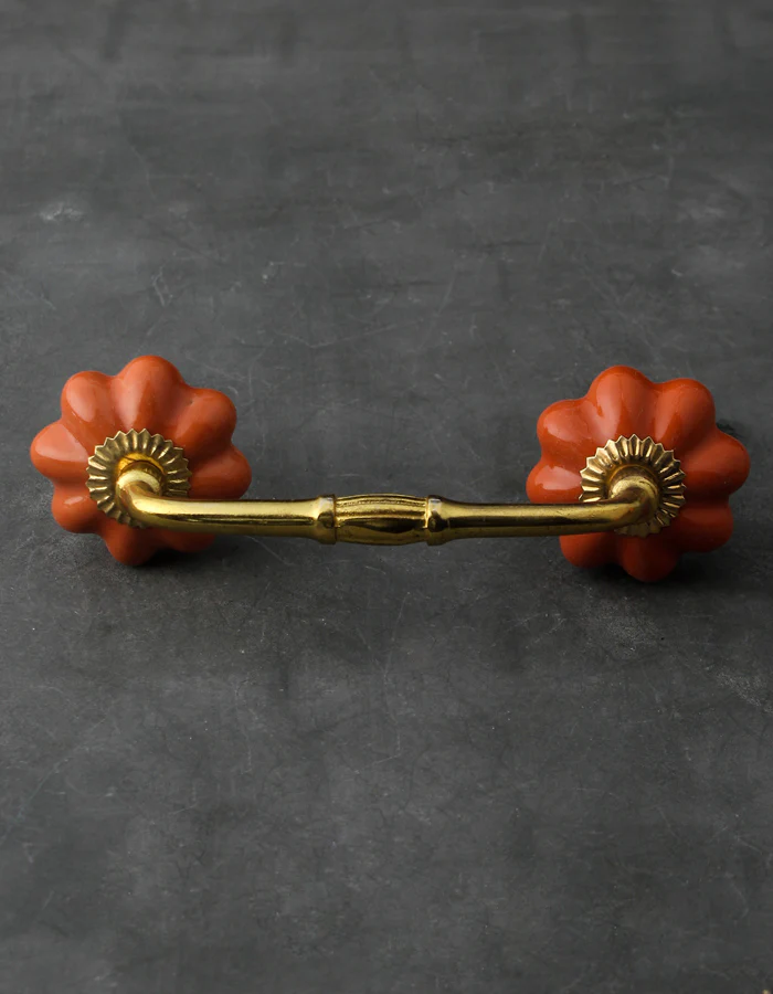 Solid Orange Handmade Flower Shape Ceramic Cabinet Pull - Image 3