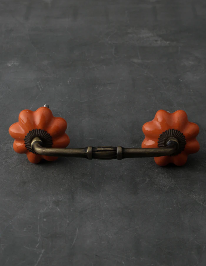 Solid Orange Handmade Flower Shape Ceramic Cabinet Pull - Image 4