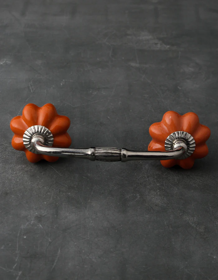 Solid Orange Handmade Flower Shape Ceramic Cabinet Pull - Image 5