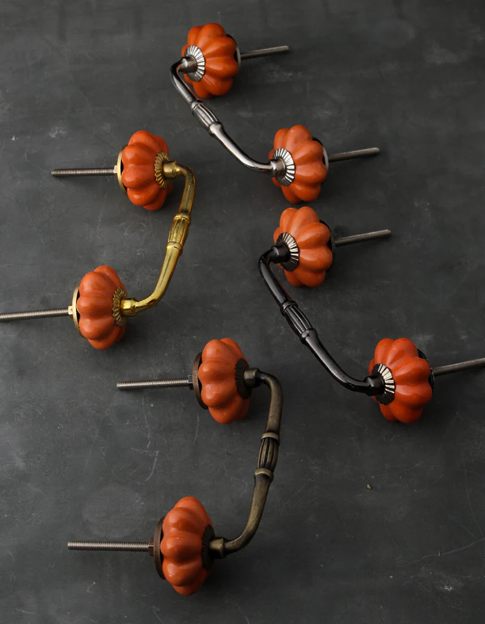 Solid Orange Handmade Flower Shape Ceramic Cabinet Pull - Image 6