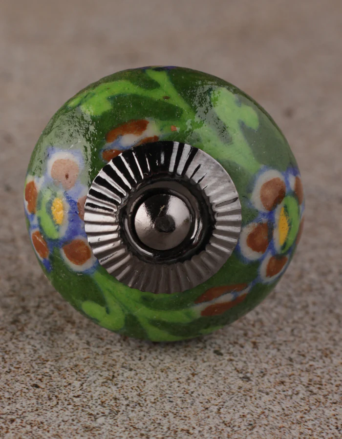 Stylish Maroon Flower And Leaf Design On Dark Green Ceramic Drawer Knob - Image 3