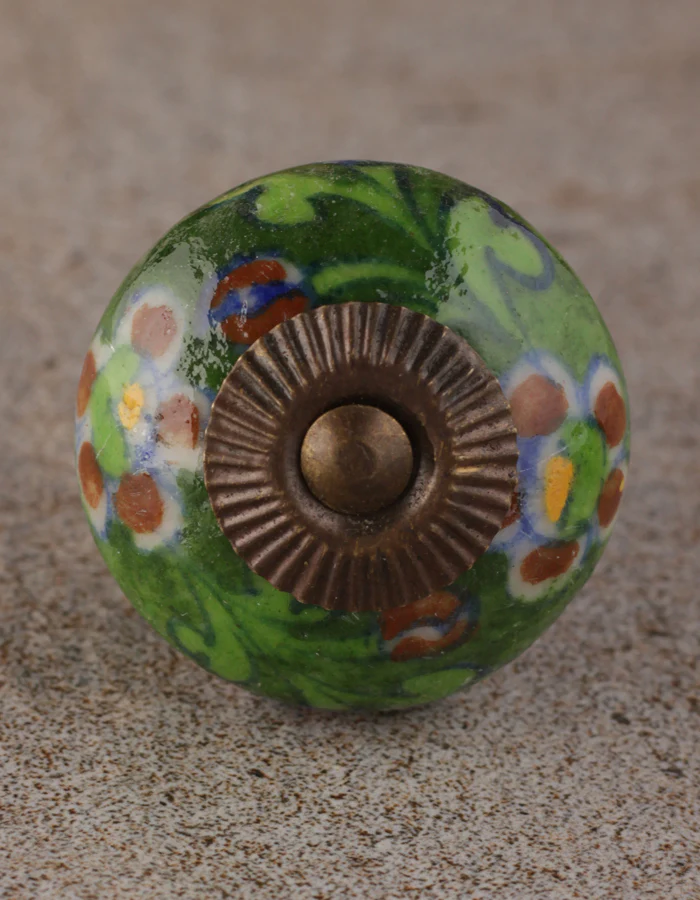 Stylish Maroon Flower And Leaf Design On Dark Green Ceramic Drawer Knob - Image 4