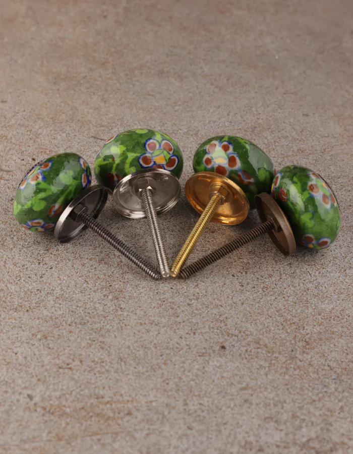 Stylish Maroon Flower And Leaf Design On Dark Green Ceramic Drawer Knob - Image 5
