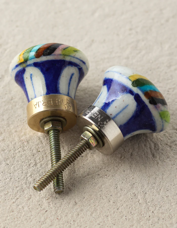 Stylish Multicolor Rainbow With Pink Star Ceramic Blue Pottery Door Knob - Image 4