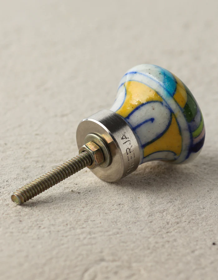 Stylish Multicolor Rainbow With Yellow Star Ceramic Blue Pottery Knob - Image 3