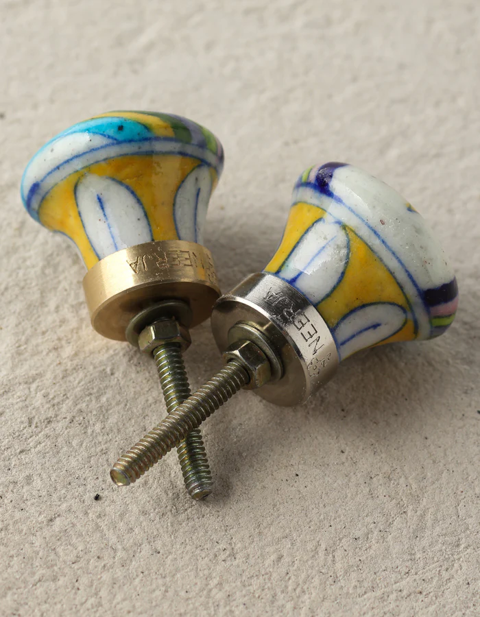 Stylish Multicolor Rainbow With Yellow Star Ceramic Blue Pottery Knob - Image 4