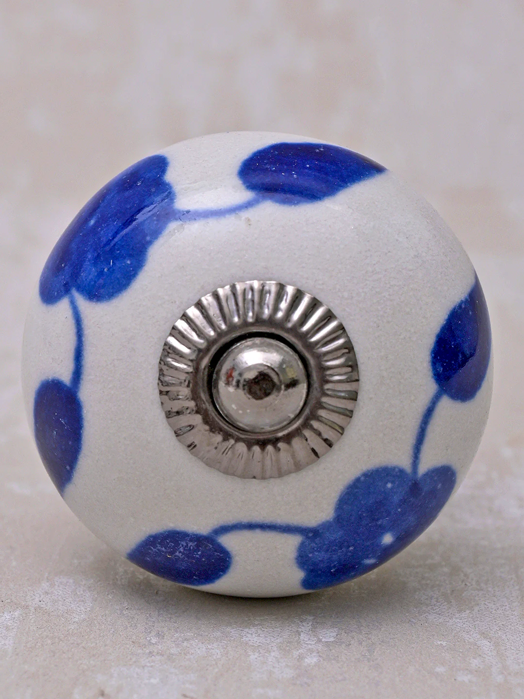 Stylish White Cabinet knob with Blue Leaves - Image 3