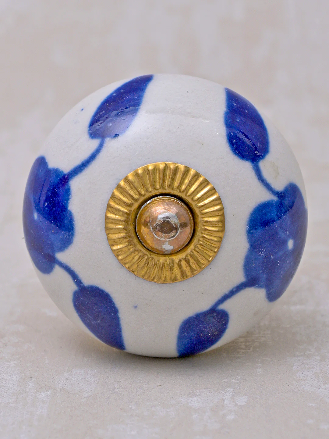 Stylish White Cabinet knob with Blue Leaves - Image 4