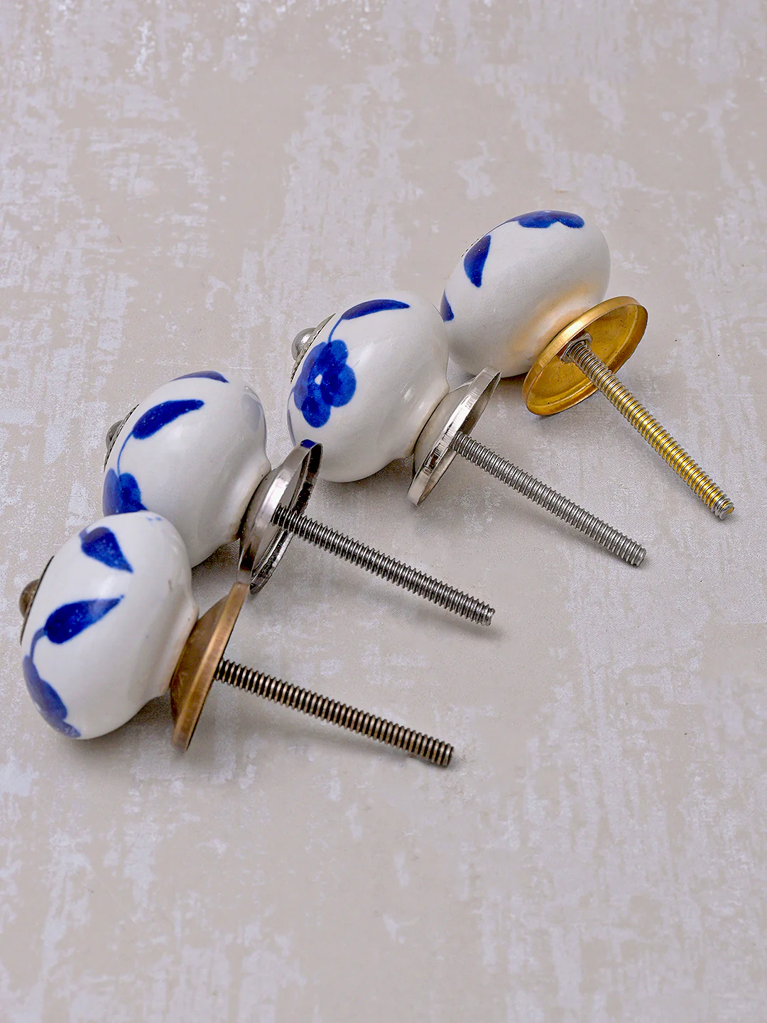 Stylish White Cabinet knob with Blue Leaves - Image 5