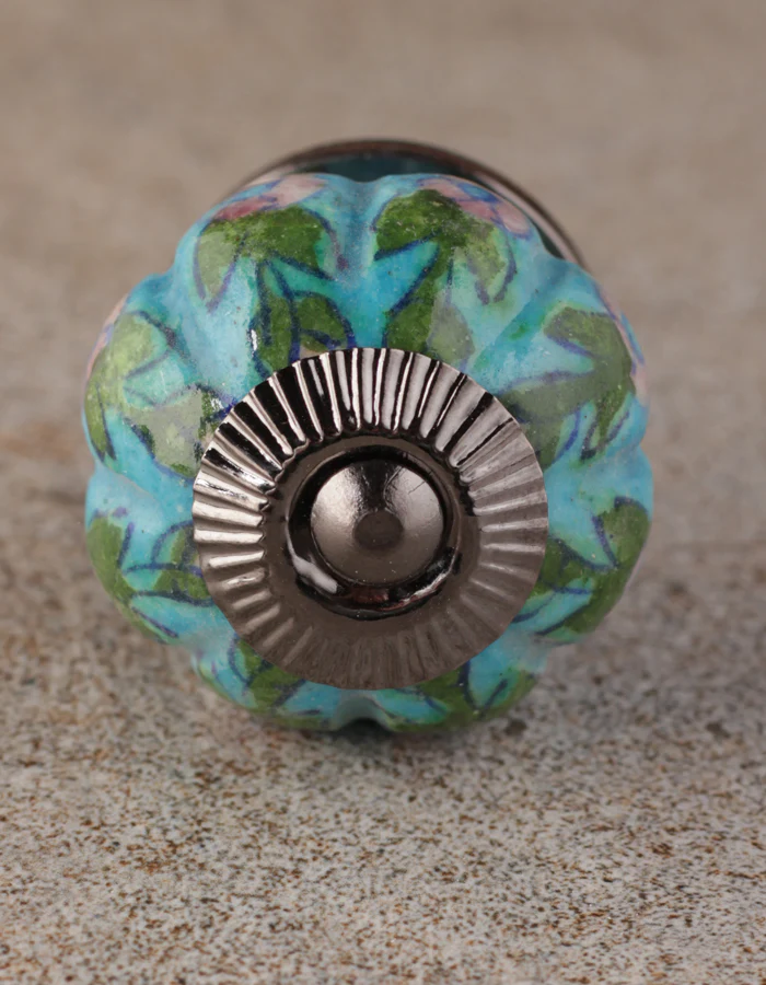 Turquoise Base Ceramic Dresser Cabinet Knob With Pink Flowers - Image 3