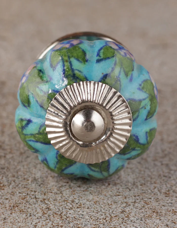 Turquoise Base Ceramic Dresser Cabinet Knob With Pink Flowers - Image 4