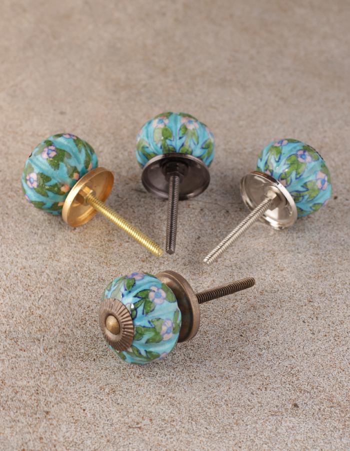 Turquoise Base Ceramic Dresser Cabinet Knob With Pink Flowers - Image 5