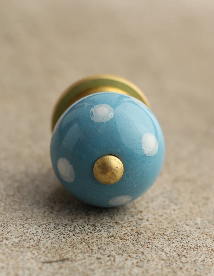 Turquoise Cabinet Knob With White Polka Dots - Image 3