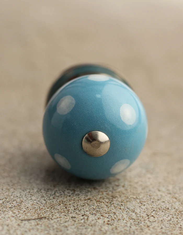 Turquoise Cabinet Knob With White Polka Dots - Image 4