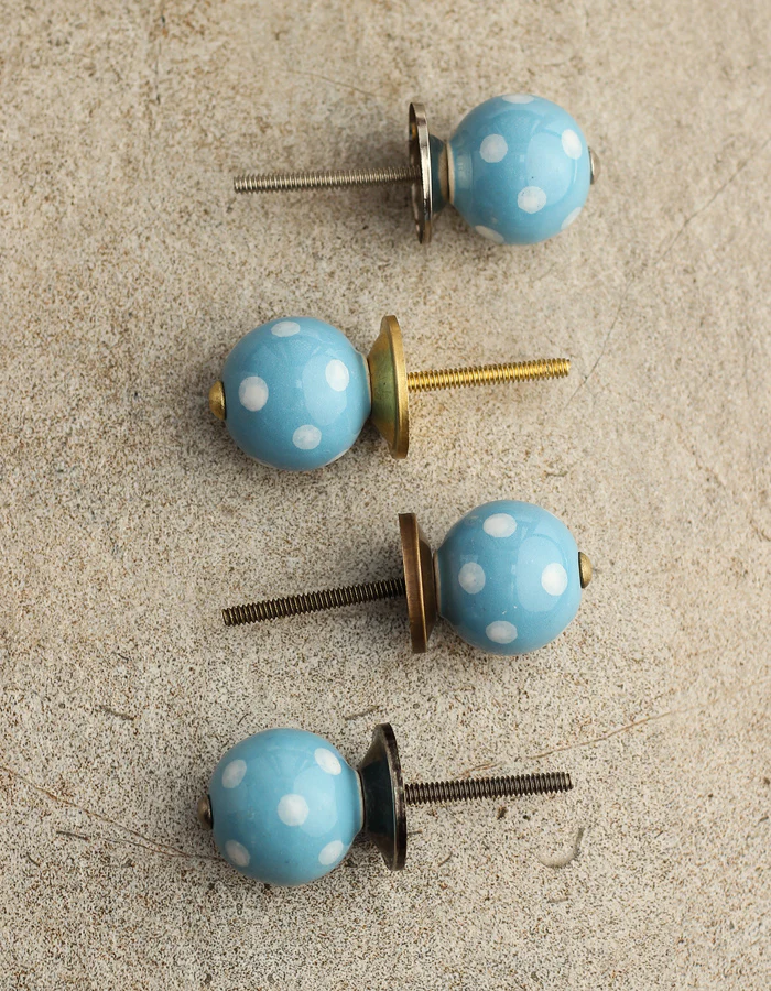 Turquoise Cabinet Knob With White Polka Dots - Image 5