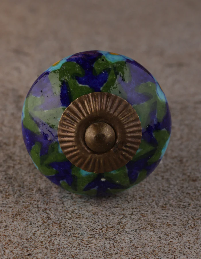 Turquoise Flower And Leaf Design On Blue Ceramic Drawer Cabinet Knob - Image 3