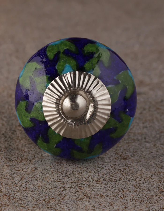 Turquoise Flower And Leaf Design On Blue Ceramic Drawer Cabinet Knob - Image 4