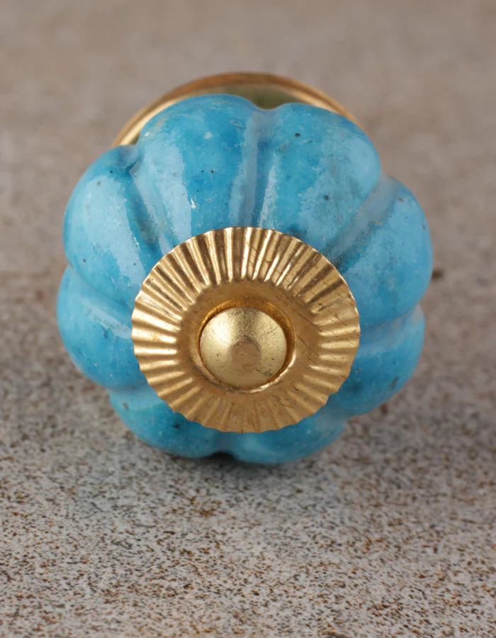 Turquoise Melon Shaped Ceramic Kitchen Cabinet Knob - Image 4