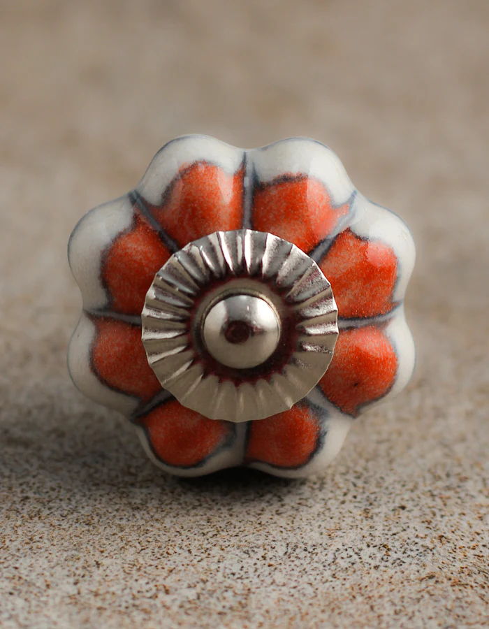 Well Designed White Dresser Cabinet Knob With Orange Flower - Image 3