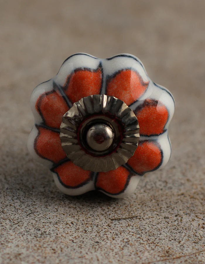 Well Designed White Dresser Cabinet Knob With Orange Flower - Image 4