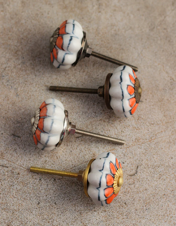 Well Designed White Dresser Cabinet Knob With Orange Flower - Image 5