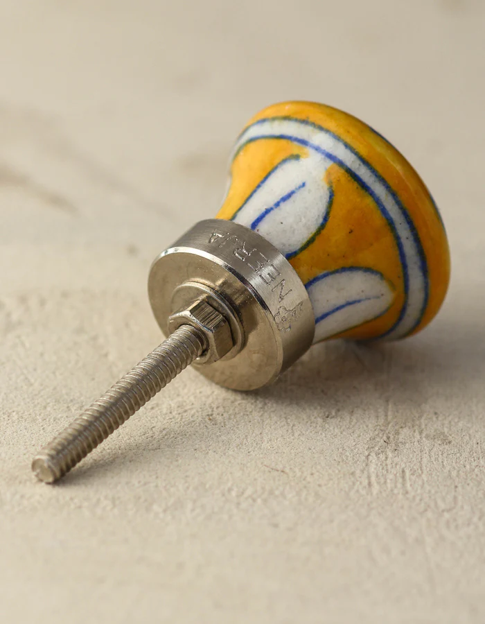 Well Designed Yellow Dresser Blue Pottery Cabinet Knob With Blue Flower - Image 3