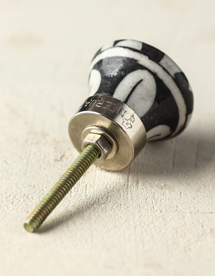 White And Black Checkerboard Ceramic Blue Pottery Drawer Knob - Image 3