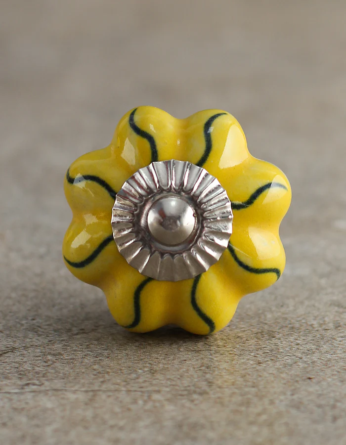White And Yellow Ceramic Drawer Knob - Image 3