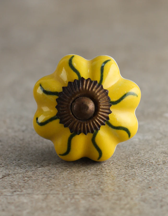 White And Yellow Ceramic Drawer Knob - Image 4