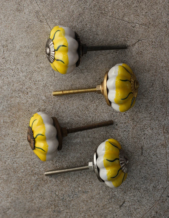 White And Yellow Ceramic Drawer Knob - Image 5