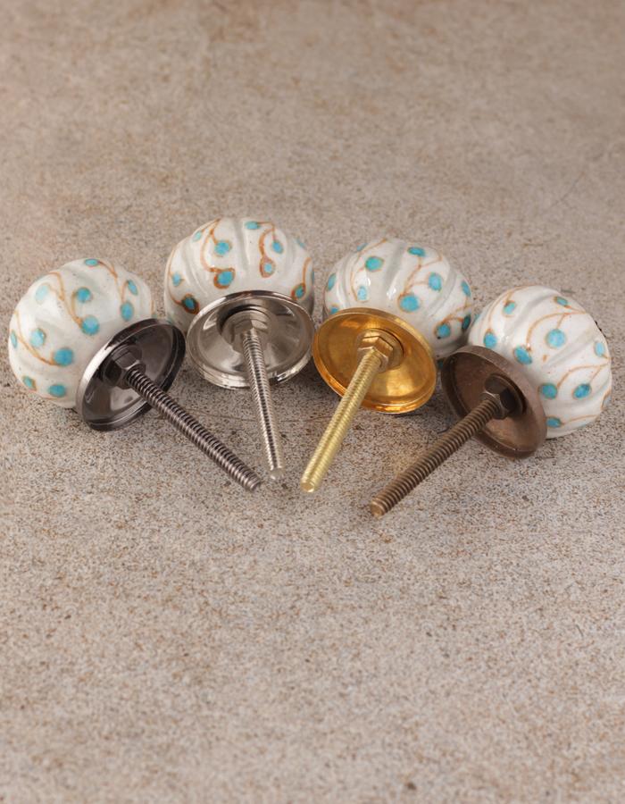 White Base Ceramic Wardrobe Cabinet Knob With Turquoise Dots - Image 5