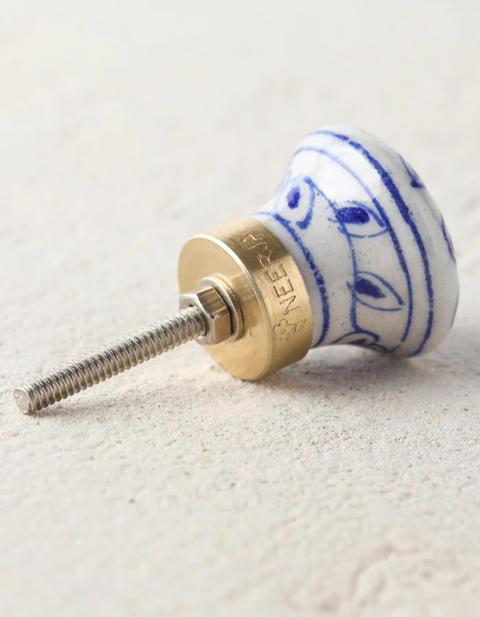 White Ceramic Blue Pottery Dresser Cabinet Knob With Blue Flowers - Image 3