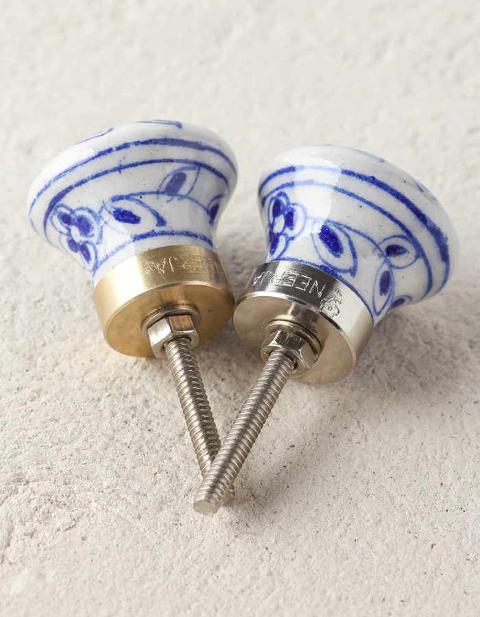 White Ceramic Blue Pottery Dresser Cabinet Knob With Blue Flowers - Image 4