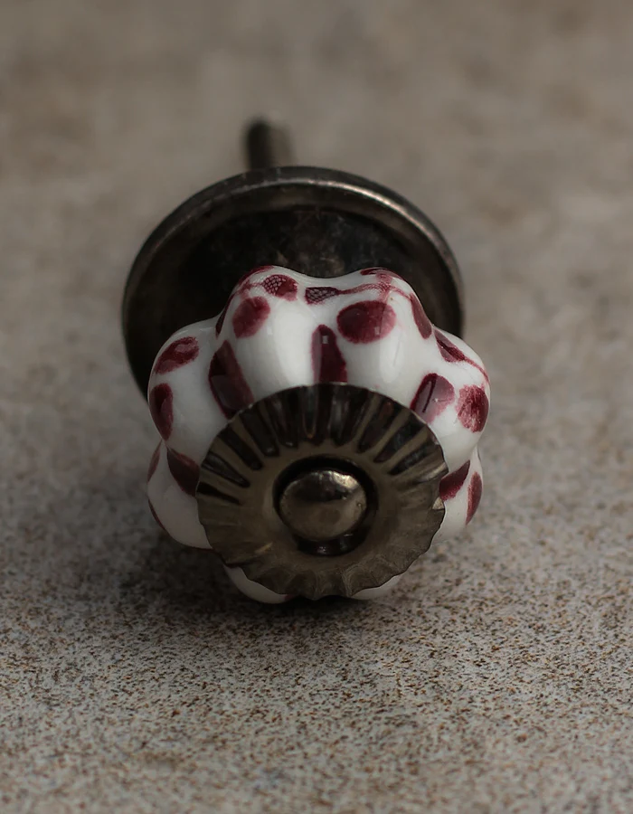 White Ceramic Drawer Knob With Maroon Leaves - Image 3