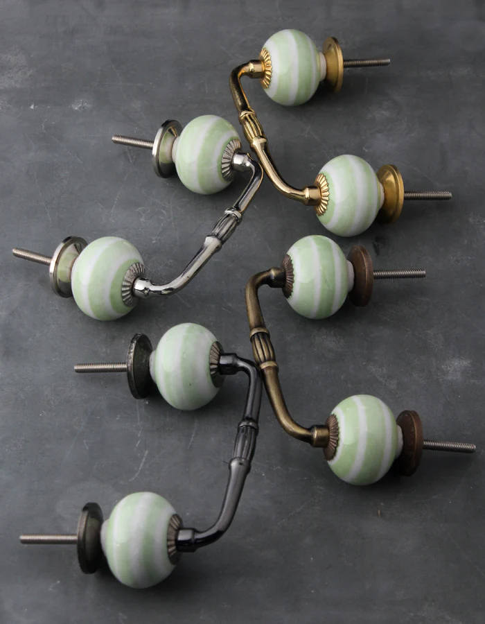 White Ceramic Kitchen Cabinet Pull With Lime Green Spiral Print - Image 5