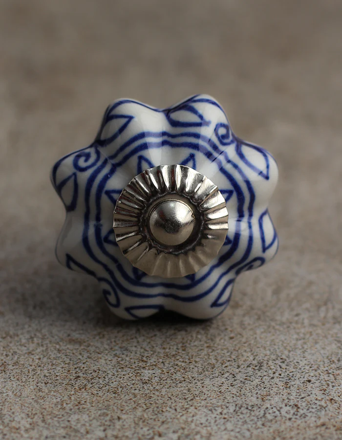 White Ceramic Knob With Floral Design - Image 3