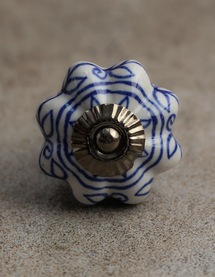White Ceramic Knob With Floral Design - Image 4