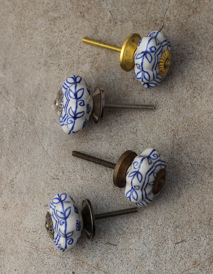 White Ceramic Knob With Floral Design - Image 5