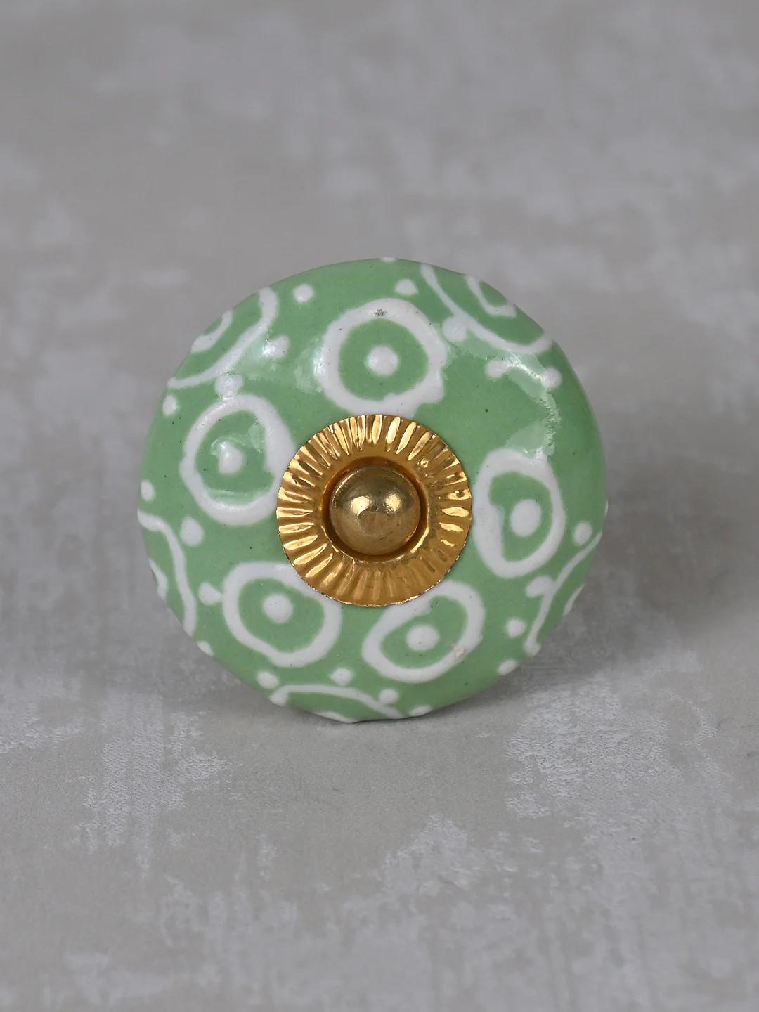 Stylish Green Ceramic Dresser Knob With White Print - Image 3