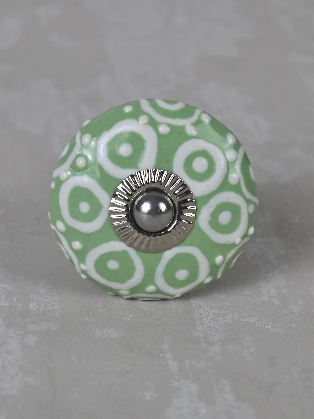 Stylish Green Ceramic Dresser Knob With White Print - Image 5