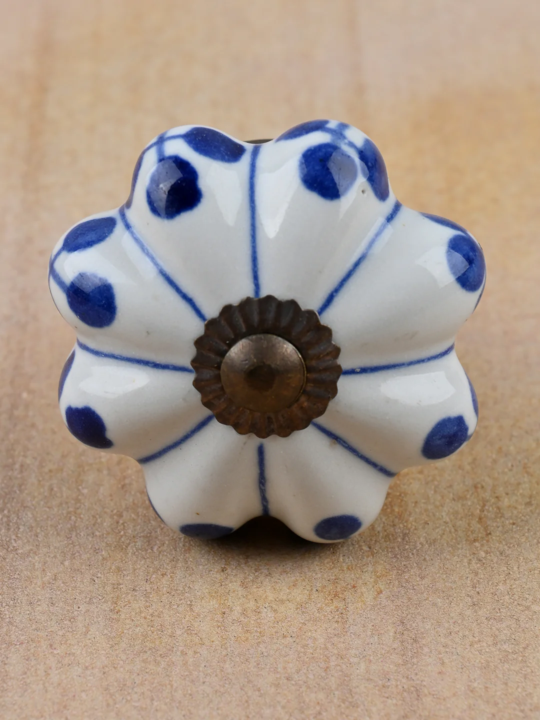 White Floral Ceramic Cabinet Knobs With Blue Design - Image 3