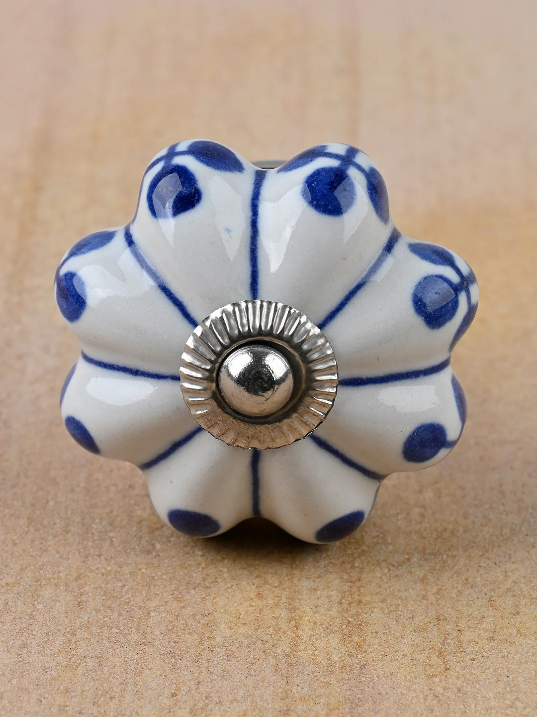 White Floral Ceramic Cabinet Knobs With Blue Design - Image 4