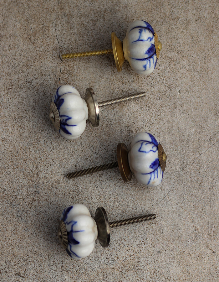 White Floral Ceramic Knob With Handpainted Blue Flowers - Image 5