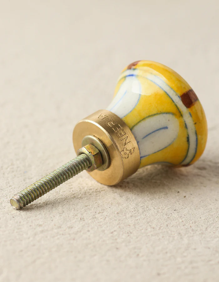 Yellow Base With Brown And Green Patchwork Handmade Door Knob - Image 3