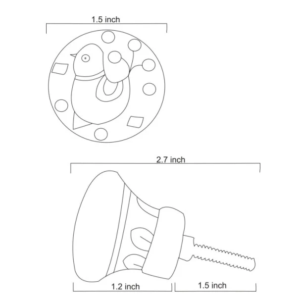 Yellow Base Ceramic Blue Pottery Knob With Hand Painted Bird - Image 5