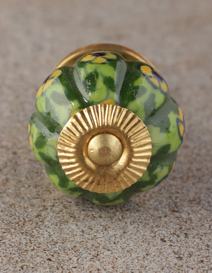 Yellow Flowers And Green Leaf with Dark Green Base Melon Knob - Image 3